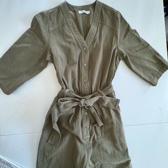 Mod Ref Jumpsuit Short Sleeve Olive Green‎ Tie Waist Snap Front Size S - Picture 3 of 13